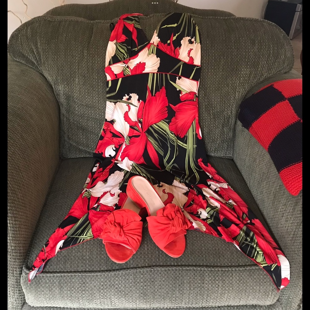🎉H-P🎉STUART WEITZMAN Valentine’s Day ❤️ Red Suede Shoes Slides Sandals Sz 7.5M - Picture 2 of 9